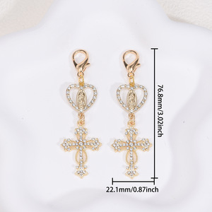 Porte-clés Croix en Métal avec Strass Dorés et Diamants, Breloque Scintillante en Cristal, Croix Religieuse Jésus, Pendentif Crucifix Catholique - Product Image 5