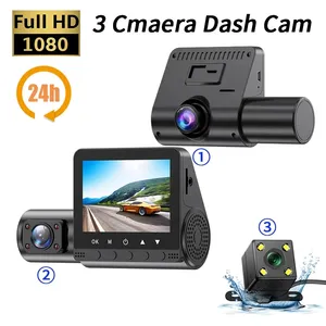 2,4 pulgadas Full HD 1080P 3 lentes 3 vías DVR vista trasera marcha atrás cámara de vídeo de coche 3 canales DashCam grabadora Dash Cam para coche