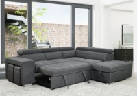Sofá Seccional con Reposacabezas Ajustable, Sofá Cama Seccional Extensible con Otomana de Almacenamiento y 2 Taburetes, Gris Carbón