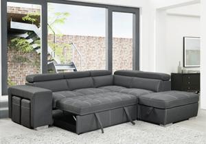 أريكة قطاعية مع مسند رأس قابل للتعديل، أريكة قابلة للتحويل إلى سرير مع مساحة تخزين ومقعدين، لون رمادي فحمي - Product Image 5