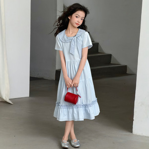 Vestido <span class=keywords><strong>de</strong></span> Verano Casual <span class=keywords><strong>para</strong></span> Niñas Grandes, con Cuello Redondo, Diseño a Cuadros, Manga Corta, Transpirable y Fresco - Product Image 3