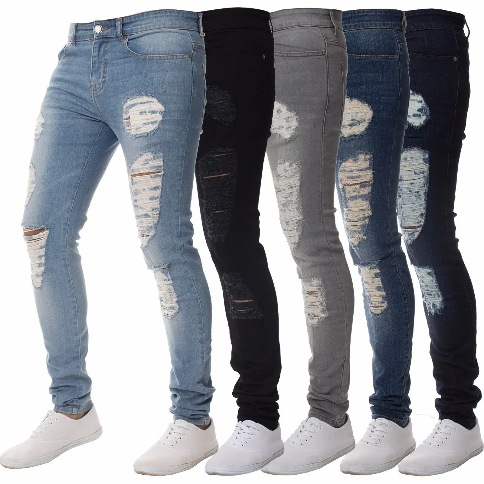 Ripped Stylish Denim Trousers Men's Biker Jeans Ripped Skinny Hiphop Comfortable Stretch Denim Pencil Cotton Jeans For Men