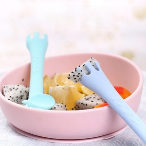 Hươu cao cổ phong cách dễ dàng Grip cấp thực phẩm mềm Silicone muỗng đa chức năng trái cây muỗng nĩa Silicone ăn muỗng - Product Image 2