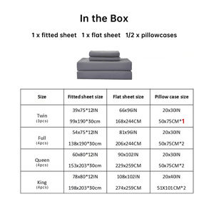 Wasserdichtes Spann betttuch & Bettlaken & Kissen bezüge Soft Queen KIng Full Twin Size Weiß und Grau - Product Image 3