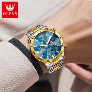 OLEVS 3678 Orologio di Lusso da Uomo Oro e Nero Multifunzione al Quarzo Impermeabile con Fasi Lunari Cronografo in Acciaio Inossidabile - Product Image 2