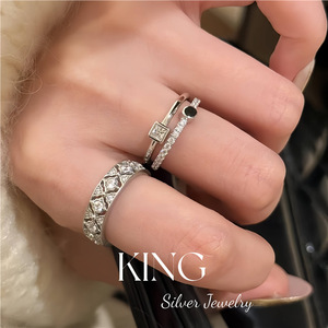 King Silver Jewelry Geometric <b>Ring</b> <b>Set</b> <b>Gold</b> Silver Pave Setting Unisex Gift - Product Image 5