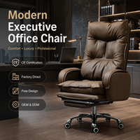 Chaise de bureau de direction moderne de luxe à dossier haut avec repose-pieds rétractable en cuir PU marron, chaise ergonomique pour patron, vente en gros directe usine