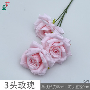 Trois têtes de roses artificielles, tige de 66 cm, diamètre de 9 cm, décoration de mariage, fleur en soie, design réaliste - Product Image 2