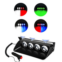 Feux stroboscopiques LED rouges et bleus pour voiture et camion, 12V DC, 4SMD, avec ventouse, pour tableau de bord, intérieur, pare-brise, feux d'avertissement LED S4