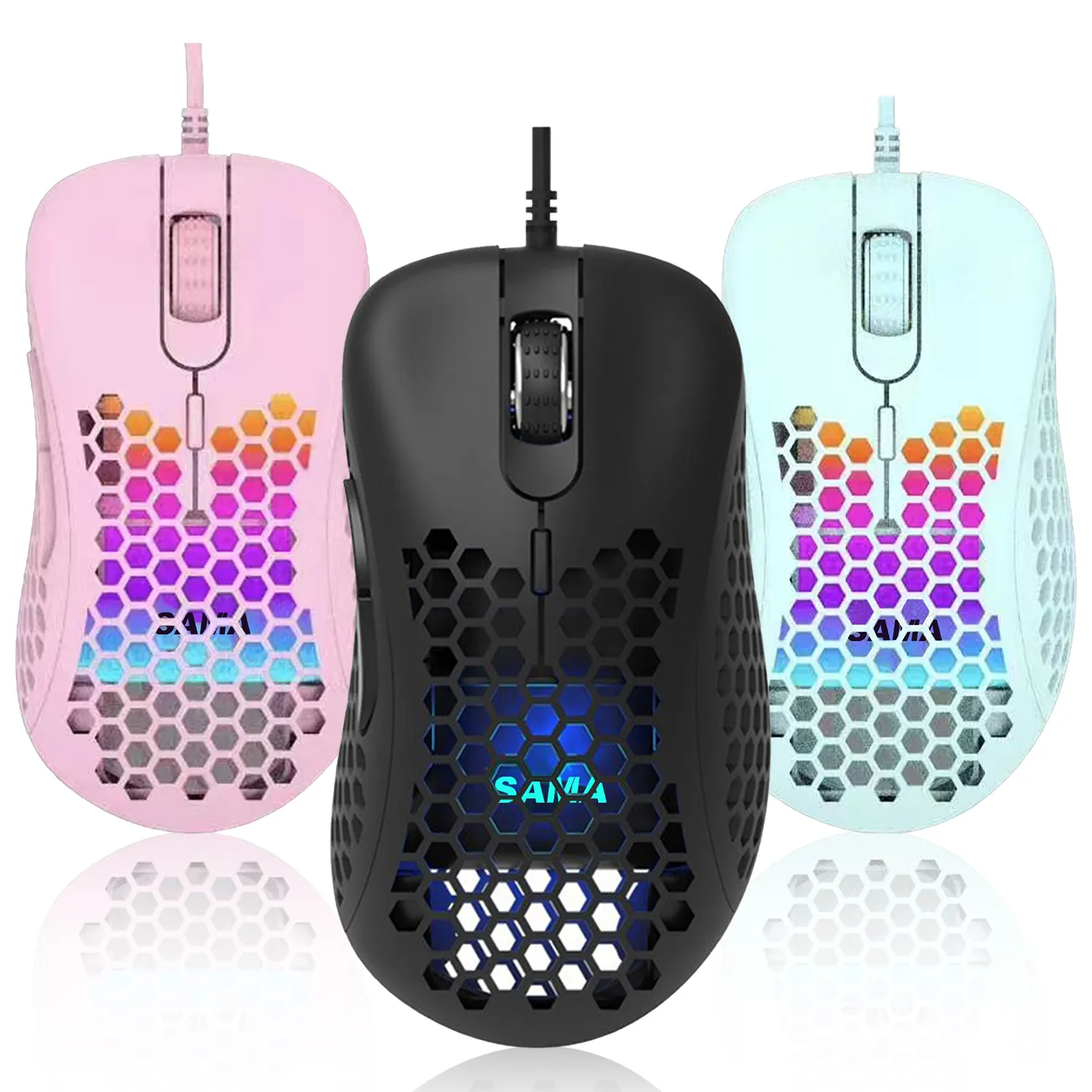SAMA Top Selling Wired Mice Ergonomics ABS RGB Backlight 6d Keys Up To 6400dpi Lightweight Honeycomb Optical Sensor Gaming Mouse
