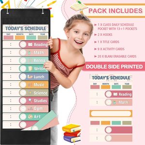 Tabla de horarios diarios de bolsillo, 31 tarjetas reutilizables, 14 bolsillos, tablero de gestión del tiempo en el aula, decoración para el regreso a la escuela - Product Image 4