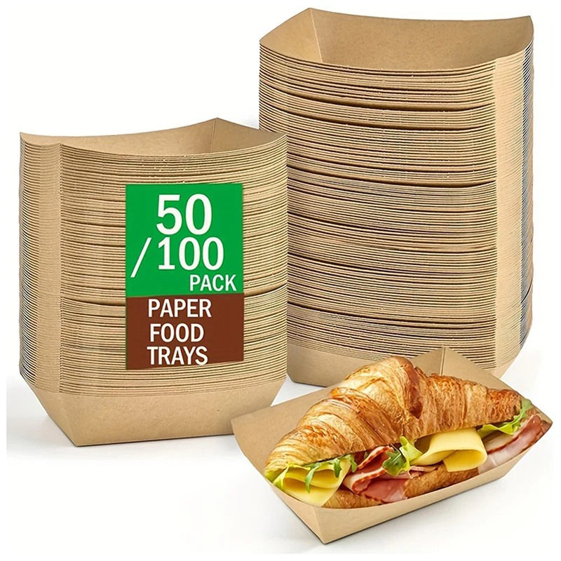 Kitchen Disposable Snack Bowls Pastry Plates Kraft Paper Dessert Cake Food Tray Oilproof Cardboard Bowls Party Tableware