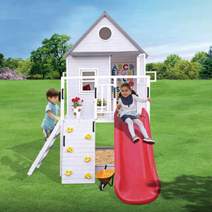 Outdoor Hinterhof Garten billig Holz Spielhaus Dekoration Holz Kinderspiel haus mit Sandkasten Rutsche - Product Image 2