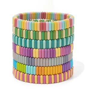 2022 New Summer Designs Bright Color Baking Paint Elastic Beaded Bracelet Enamel Tile Beads Bracelet