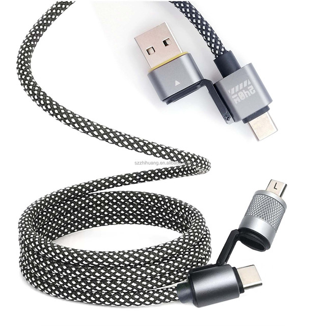 4 in 1 Pd 240w Magnetic Nylon Braided Charger Cable Aluminum Alloy Fast Charging Mobile Phone Data for Iphones 15 Pro Max