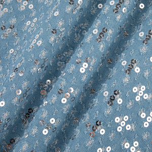 Vải denim cotton twill cao cấp phối sequin thêu, thiết kế mới nhất, màu bạc pha xước, sang trọng, dùng cho giày dép, áo khoác - Product Image 1