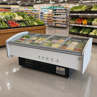 Table de préparation réfrigérée pour boissons, 260L, 4 portes coulissantes vitrées, refroidissement direct R290a, 2-8°C, acier inoxydable