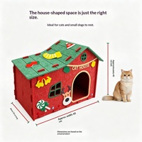 Vente en gros usine : Lit pour animaux en feutre de Noël pour chats et chiens, villa pour chat semi-fermée, chaude pour l'hiver, grande taille