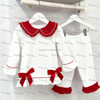 Ensembles de pyjama de Noël pour enfants ensembles de pyjamas pour enfants en coton rouge personnalisé col à volants ensembles de pyjamas pour bébés filles