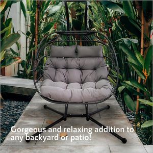 Danlong Modern Metal Twin Size Hanging Basket <strong>Double</strong> <strong>Egg</strong> <strong>Chair</strong> Swing with Stand and <strong>Cushions</strong> for Outdoor Use - Product Image 5