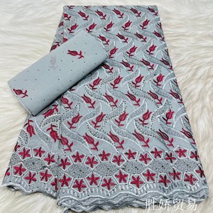 Tela africana de algodón puro con pedrería para prendas bordadas de mujer, adecuada para atuendos de fiesta y banquete, algodón suizo. - Product Image 3