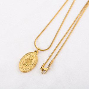 Collar con Colgante de la Virgen María de Yunnique, Chapado en Oro, Acero Inoxidable, Ovalado, Unisex, Joyería para Regalo - Product Image 3