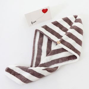 Wholesale Quick Dry Coral Fleece Shower <b>Cap</b> <b>Women</b> Super Absorbent Thickened Wide Stripe Hair Towel Spa Usage for Adults - Product Image 4