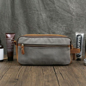 <b>Mens</b> Vintage Canvas Leather Toiletry Bag Waterproof Travel Wash Organizer <b>Pouch</b> Custom Shaving Dopp Kit Bulk LCTB-0003B - Product Image 1