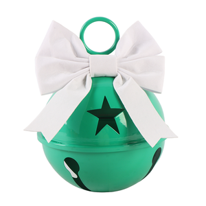 Campana Decorativa in Ferro Rosa e Verde con Grande Fiocco e Ritagli a Stella per Vetrine, Patio e Portico, Decorazione Festiva, Campana Natalizia Rosa - Product Image 2