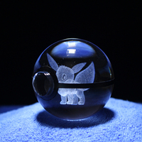 Pokeball en verre 3D en cristal K9 lumineux, dessin animé Pokemon Go, avec base optionnelle, pour cadeaux de Noël, lampe de nuit