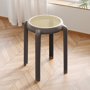 Tabouret en plastique tressé de style nordique |   Tabouret rond empilable épaissi pour table à manger, restaurant commercial - Product Image 4