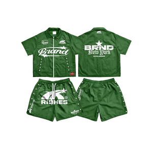 Conjunto de 2 piezas de chándal cortavientos de nailon personalizado: camiseta con cremallera y pantalones <span class=keywords><strong>cortos</strong></span> tipo polo - Product Image 3