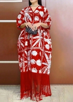Robe décontractée élégante à col en V et manches courtes à franges, coupe ample, grandes tailles (jusqu'à 5XL)