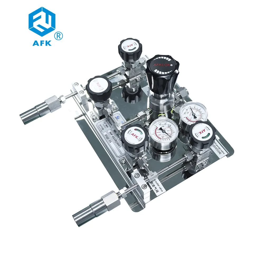 Sistem pipa Gas semi-otomatis Switchover Nitrogen/Helium/oksigen/Argon/CO2/H2/NO2 sistem suplai udara botol ganda Manual