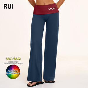 Pantalones de Yoga de Pierna Ancha con Bloques de Color en Contraste y Logotipo Personalizado RUIQUWIN para Mujer, Tallas Grandes, Transpirables, de Alta Calidad, Elásticos en Cuatro Direcciones, Sin Costuras - Product Image 1