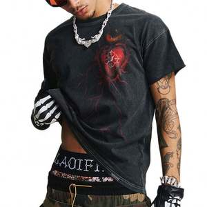 T-shirt personnalisé en coton Pima pour hommes T-shirt délavé à l'acide graphique Hip Hop de qualité supérieure - Product Image 1