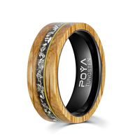 Cincin kayu barrel wiski dengan lapisan tungsten 8mm, inlay tanduk rusa dan meteorit, set cincin kawin/tunangan untuk pasangan.