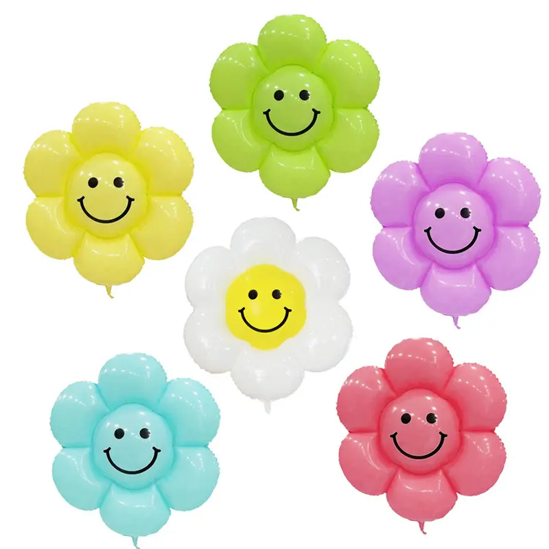 New Arrival Macaron Color Smile Flower Balloon Birthday Balloons Set Party Decorations Custom Foil Balloon For Celebrating