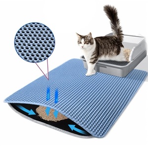 Tapis à litière pour chat double couche, 60x90cm, bleu, structure nid d'abeille, anti-éclaboussures, facile à nettoyer - Product Image 1