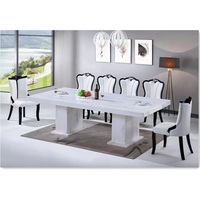 Ensemble de table à manger en marbre blanc et 8 chaises en cuir, design italien de luxe européen