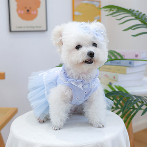 ऑनस्टेप निर्माता ग्रीष्मकालीन नीले धुंध कुत्ते परिधान पॉलिएस्टर कपड़े वेलेंटाइन के दिन के लिए सादे सामान के साथ पॉलिएस्टर कपड़े - Product Image 6