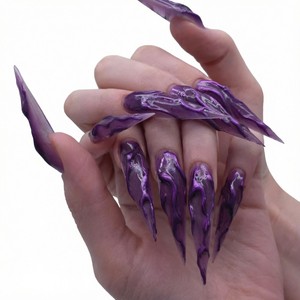 Vente en gros de faux ongles en press-on français 3D rose cerise faits à la main, réutilisables, emballage personnalisé, 10 pièces - Product Image 3