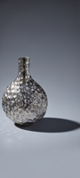 Vase décoratif en métal argenté, texture martelée, forme de bulbe rond, porte-fleurs pour la décoration de la maison, hôtel, restaurant, centre de table