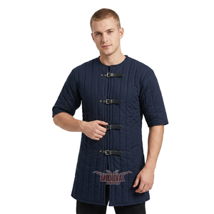 Gambesón Medieval Azul para Hombre, Chaqueta Acolchada de Media Manga con Correas de Cuero, Estilo Armadura de Algodón Resistente, Ropa Acolchada para Halloween - Product Image 1