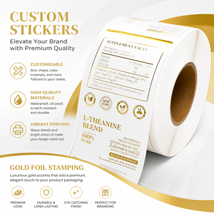 Bulk Custom Brand Name Hot Stamping Gold Foil <b>Printing</b> Adhesive Paper Logo Stickers <b>Label</b> - Product Image 2