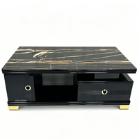 Table basse moderne en MDF avec dessus en papier à motif marbré, avec tiroirs, pour salon