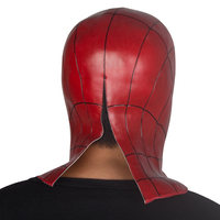 Máscara de látex roja de héroe de la web, de cabeza completa, base roja brillante, patrón de tela negra, orificios para los ojos de malla, superficie texturizada realista, suave, para fiestas.