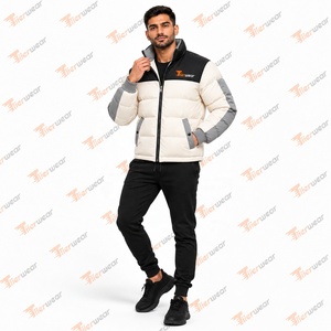 Blouson matelassé d'hiver pour homme, beige, coupe-vent, à capuche, zippé, décontracté, color block, écologique, séchage rapide, style urbain - Product Image 3