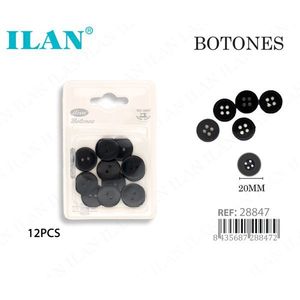 Bottoni Ilan 20mm Neri a 2 Fori, Confezione da 12 Pezzi per Abbigliamento - Product Image 3
