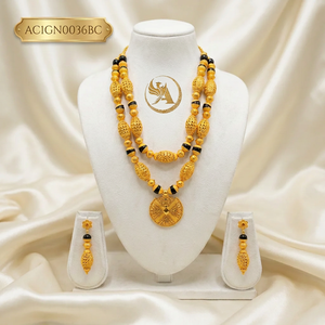 Juego de Collar y Aretes de Lujo GALAM, Chapado en Latón, Doble Capa, con Dijes de Flores Africanas y Cuentas Negras, Joyería para Mujer - Product Image 1
